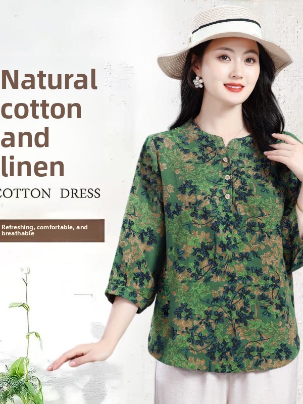 Linen Shirt Breathable - Loose Cotton Linen 3/4 Sleeve T-Shirt