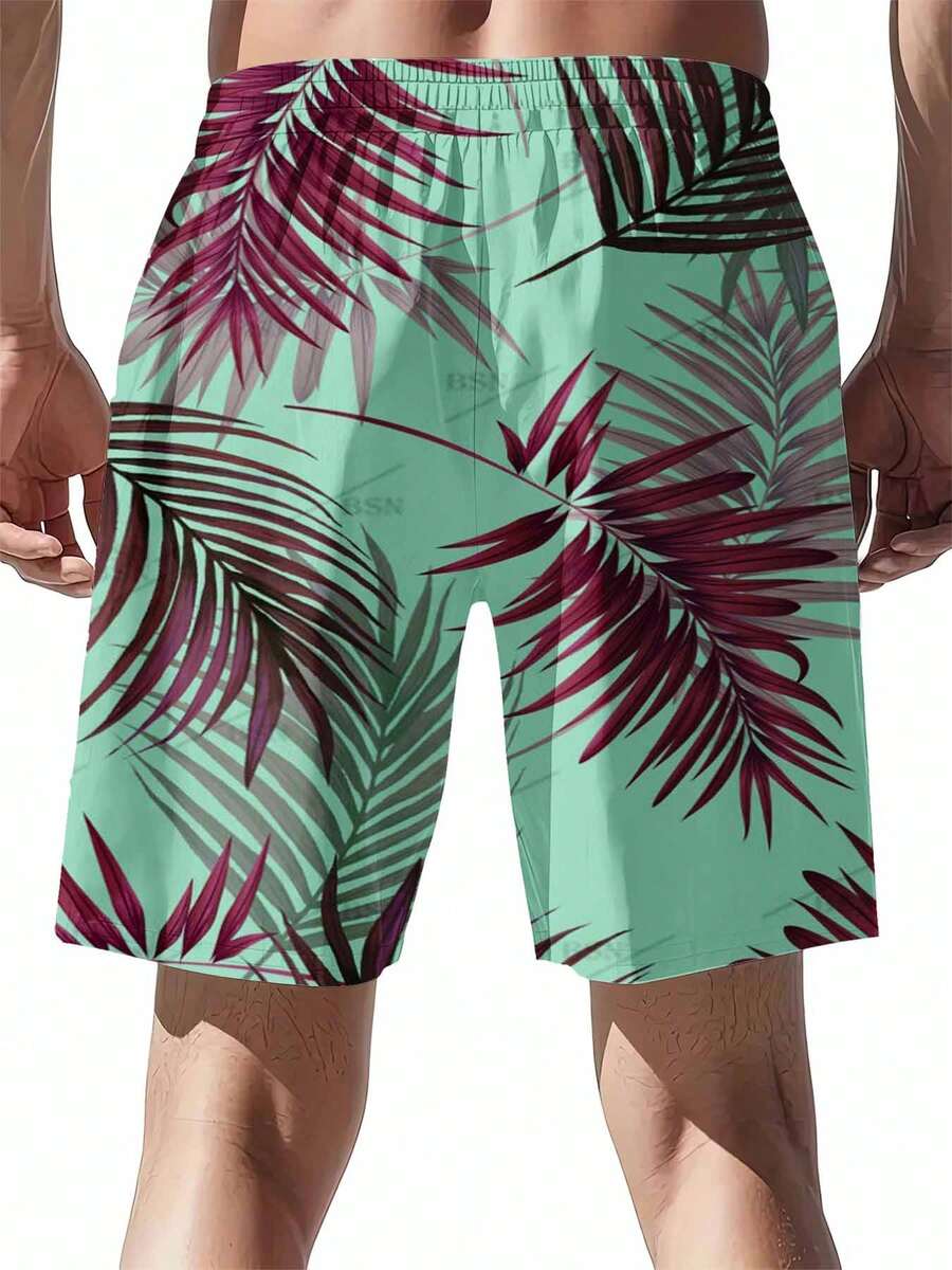 Mint Green And Burgundy Palm L - Swim Trunk Quick Dry のレビューと価格