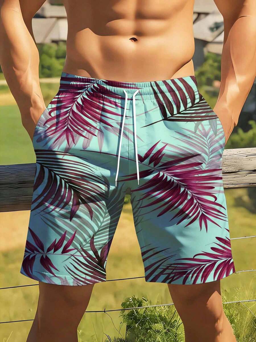 Mint Green And Burgundy Palm L - Swim Trunk Quick Dry のレビューと価格