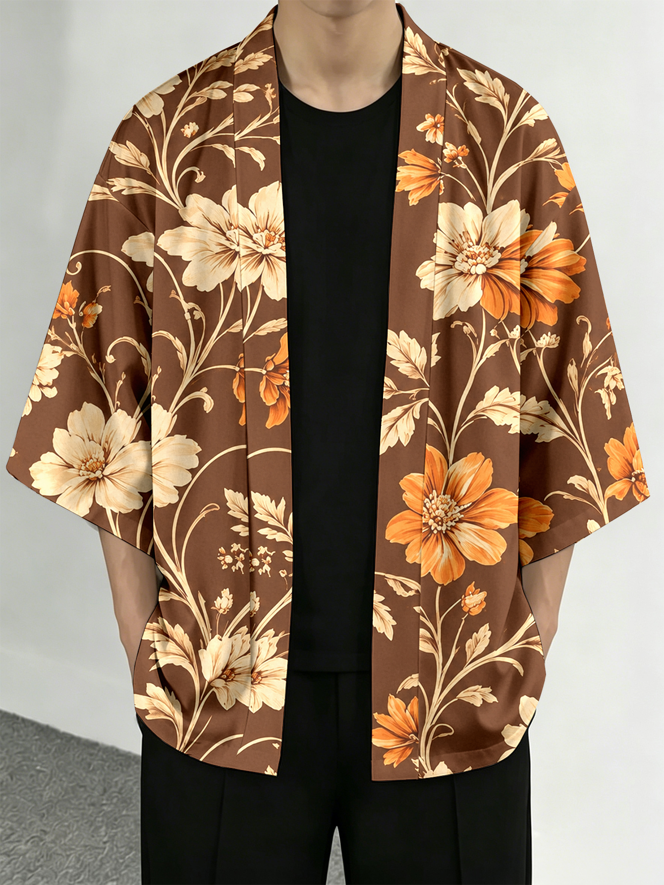 Men's casual top Brown Floral  - Resort Shirt Floral のレビューと価格