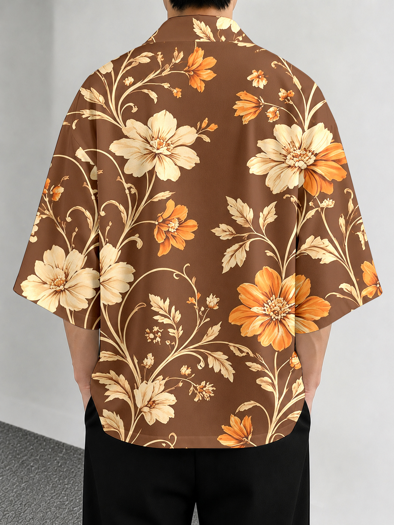 Men's casual top Brown Floral  - Resort Shirt Floral のレビューと価格