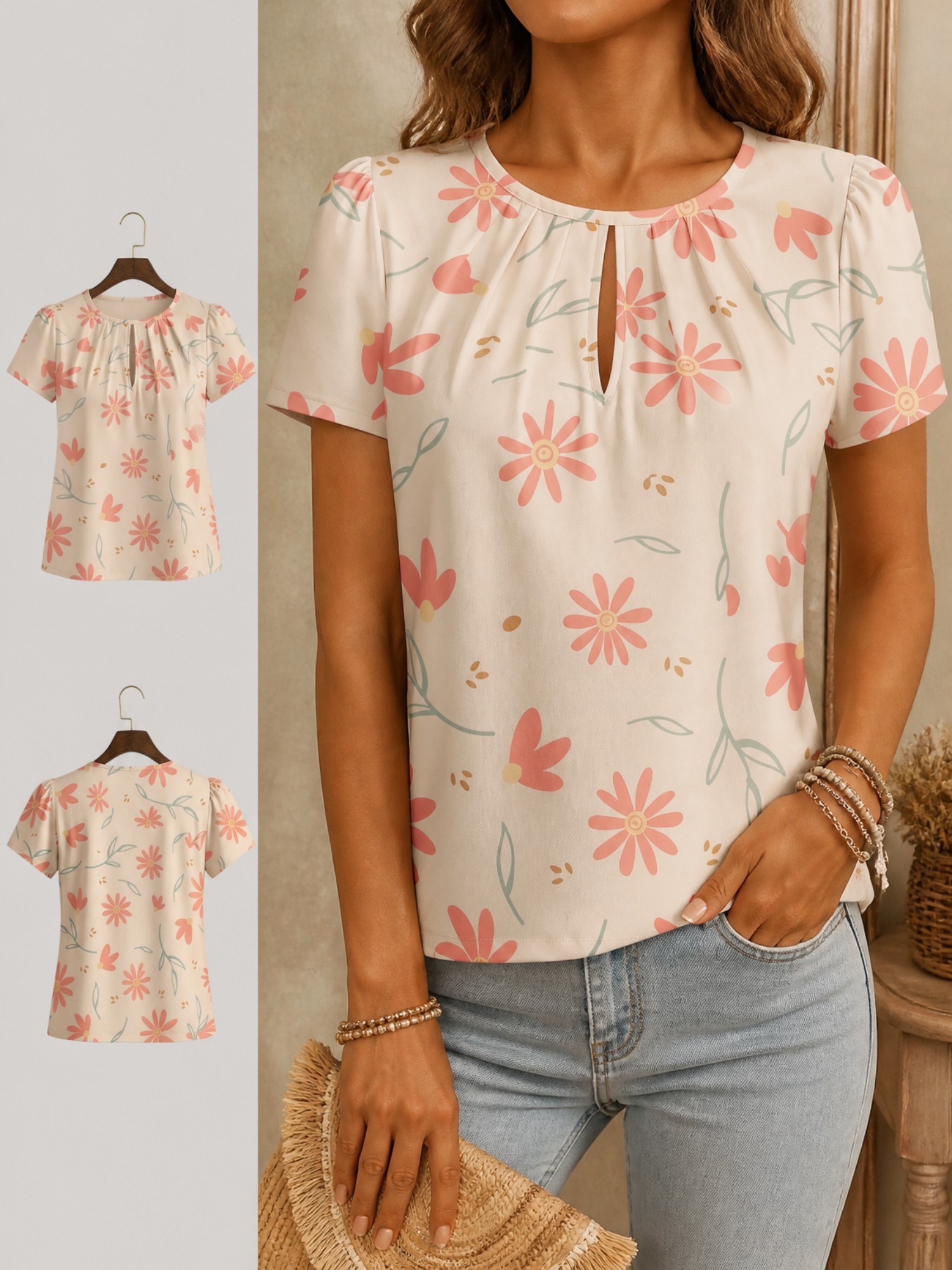 2026 New Women's Round Neck El - Resort Shirt Floral のレビューと価格