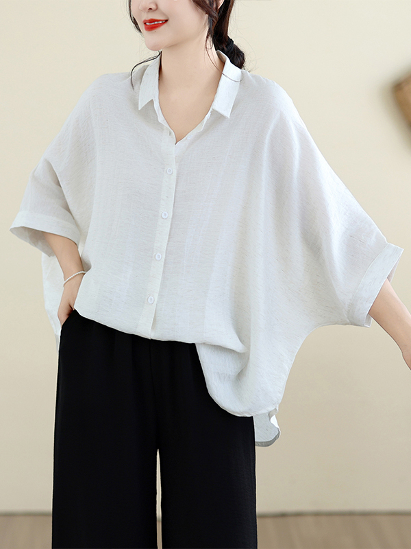 Loose Fit Cotton Linen Batwing - Linen Shirt Breathable のレビューと価格