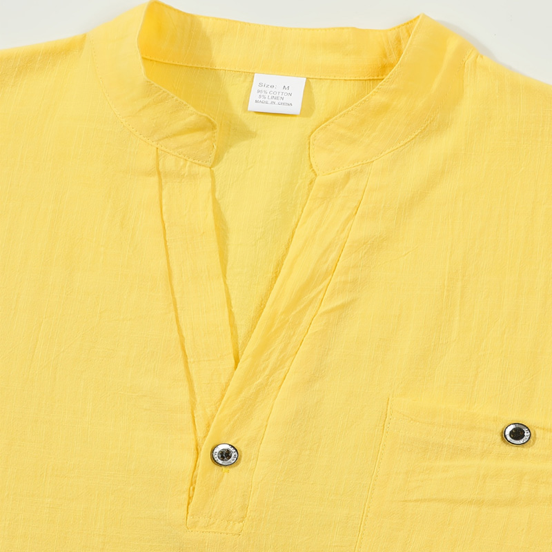 Men's Cotton Linen Henley Shir - Linen Shirt Breathable のレビューと価格