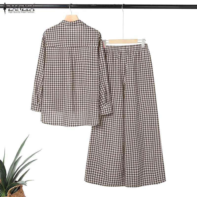 ZANZEA Women's Gingham Pant Su - Shirt Camp Collar のレビューと価格