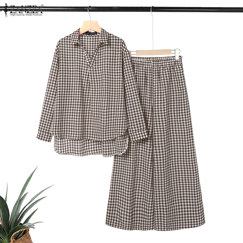 ZANZEA Women's Gingham Pant Su - Shirt Camp Collar のレビューと価格