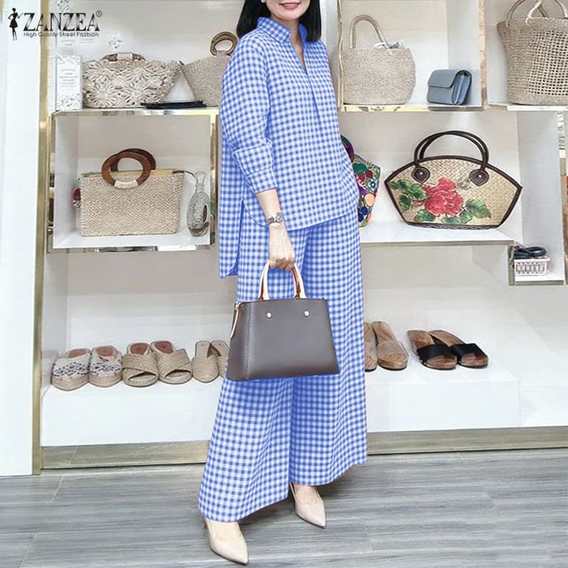 ZANZEA Women's Gingham Pant Su - Shirt Camp Collar のレビューと価格