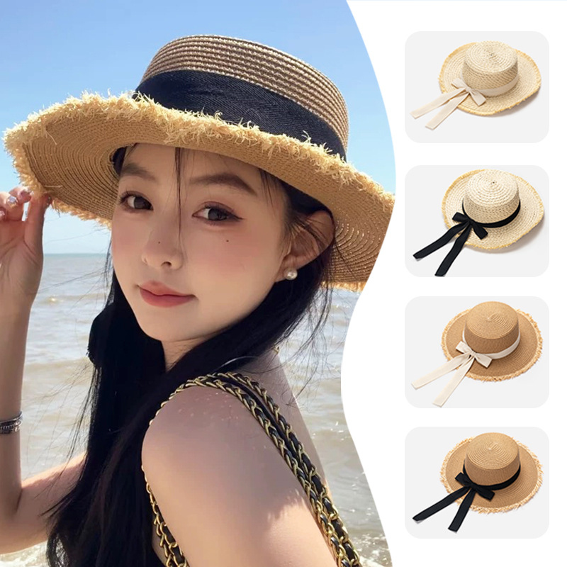 Women Straw Sun Hat Bowknot Su - Packable Hat Nylon のレビューと価格