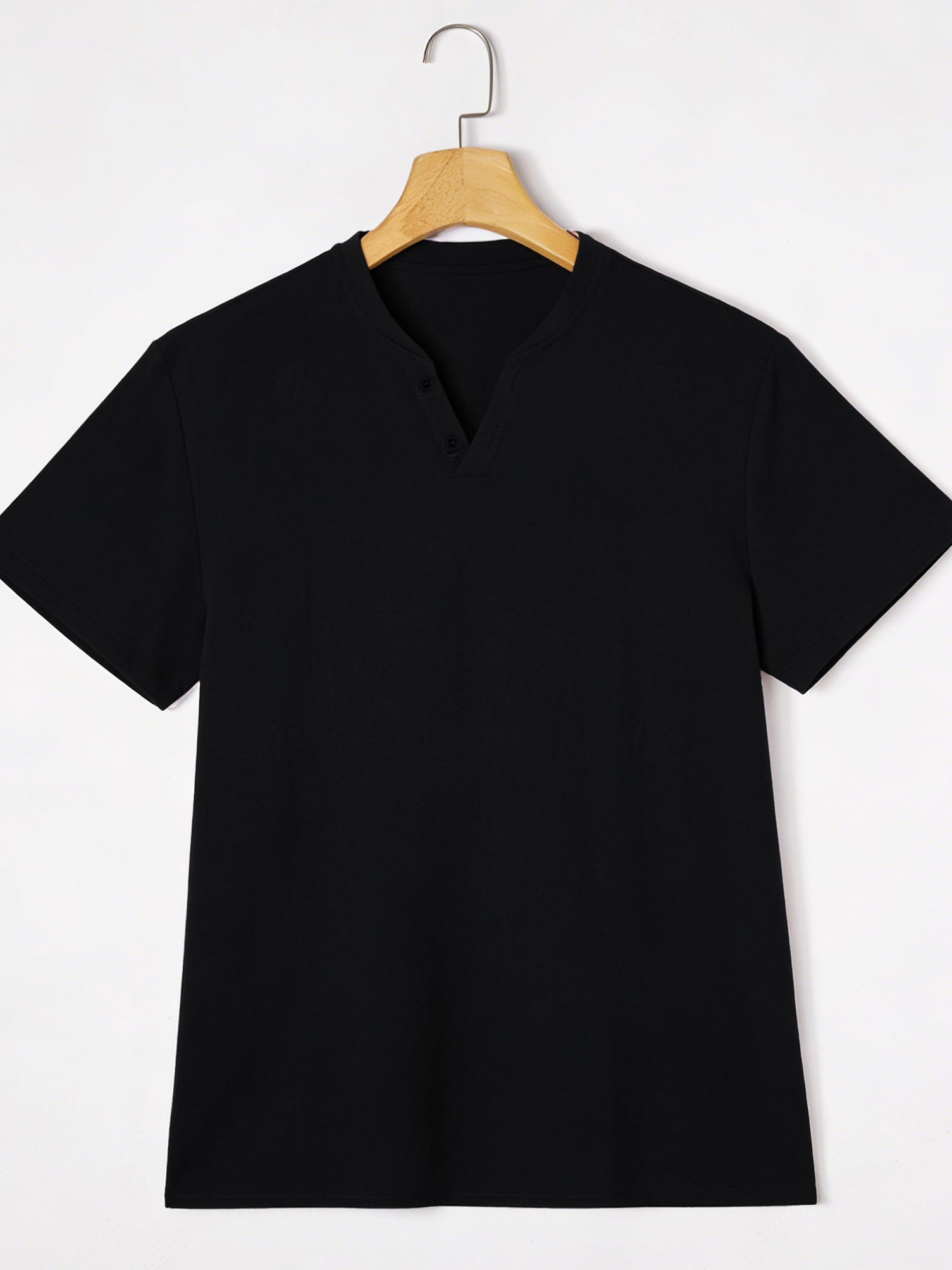 Elegant Black Henley Short-Sle - Linen Shirt Breathable のレビューと価格