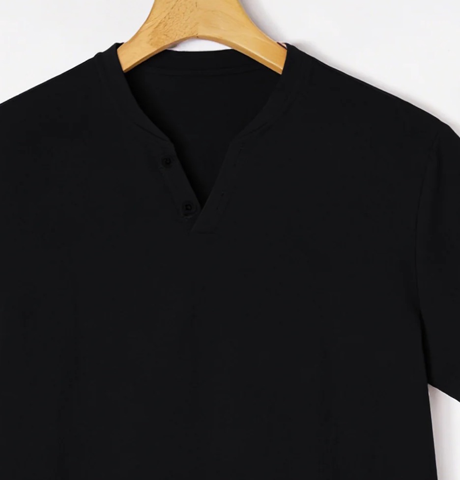 Elegant Black Henley Short-Sle - Linen Shirt Breathable のレビューと価格