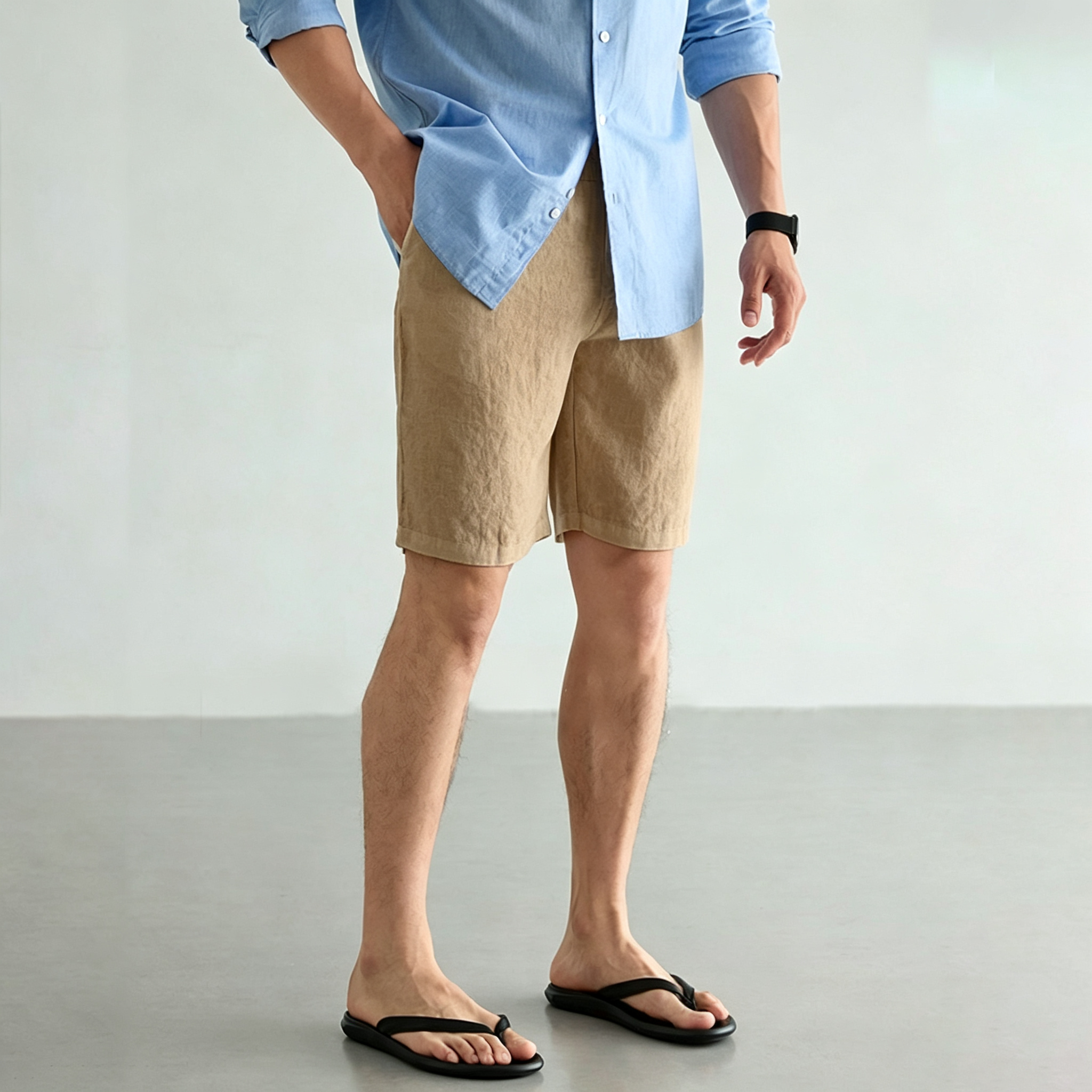 Men's Linen Cotton Shorts Summ - Short Linen Drawstring のレビューと価格