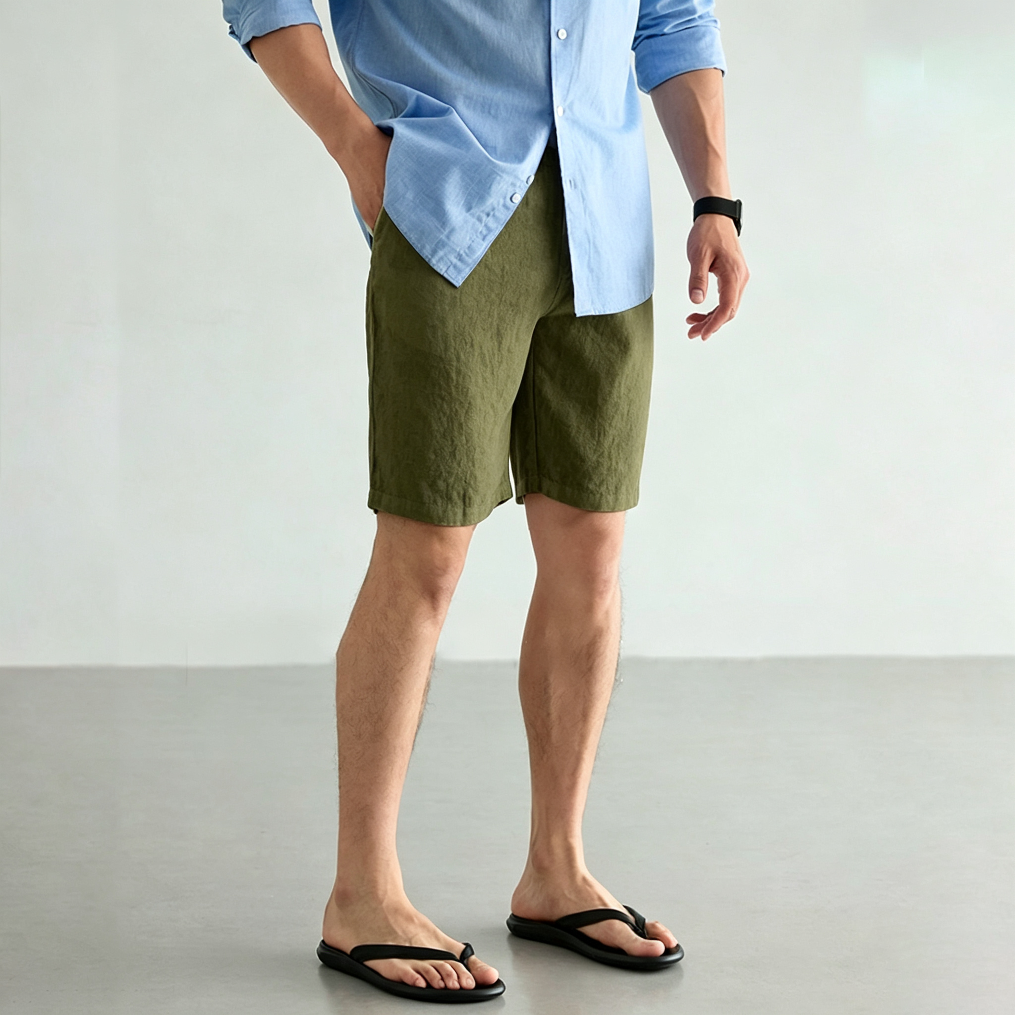 Men's Linen Cotton Shorts Summ - Short Linen Drawstring のレビューと価格