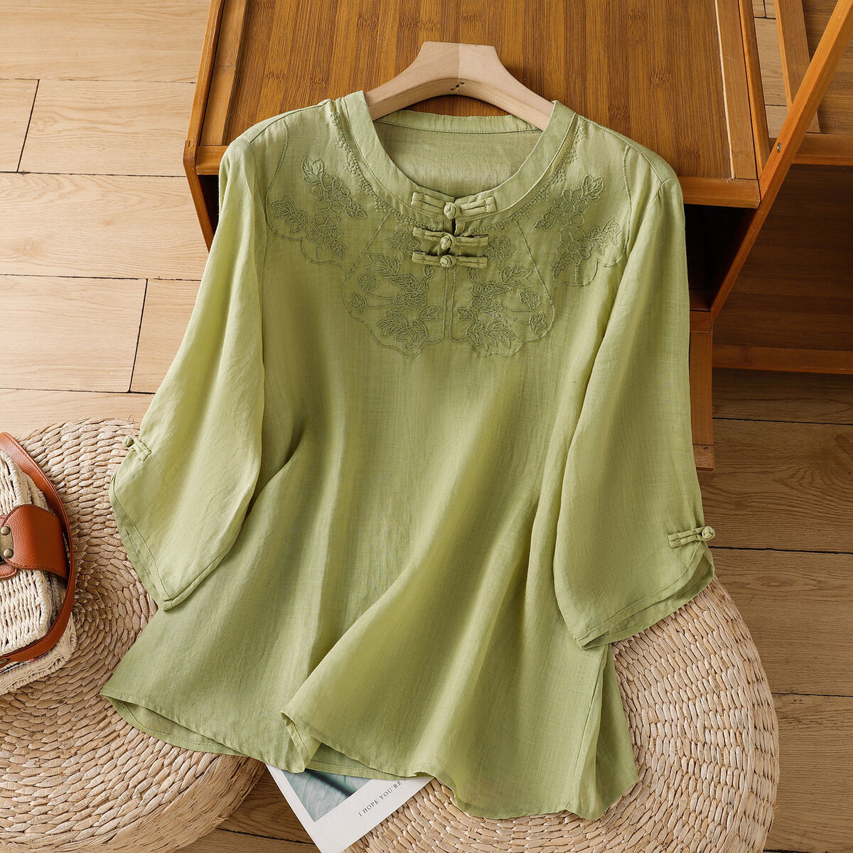 Chinese Style Round Collar But - Shirt Camp Collar のレビューと価格