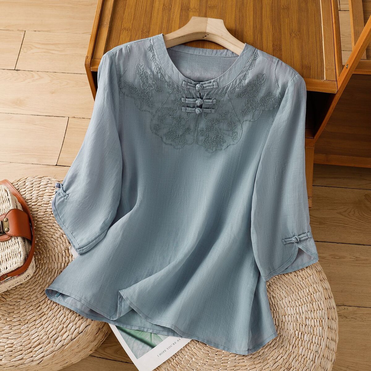 Chinese Style Round Collar But - Shirt Camp Collar のレビューと価格