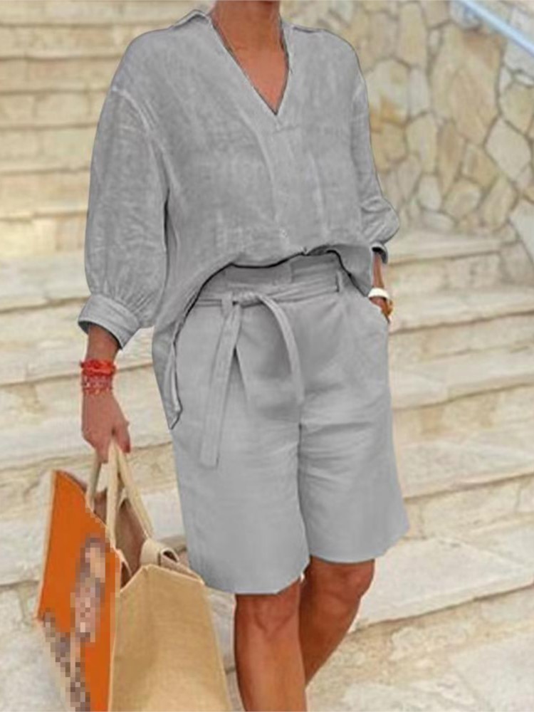 Women Suits Elegant Style Two  - Linen Shirt Breathable のレビューと価格