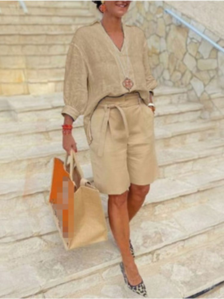 Women Suits Elegant Style Two  - Linen Shirt Breathable のレビューと価格