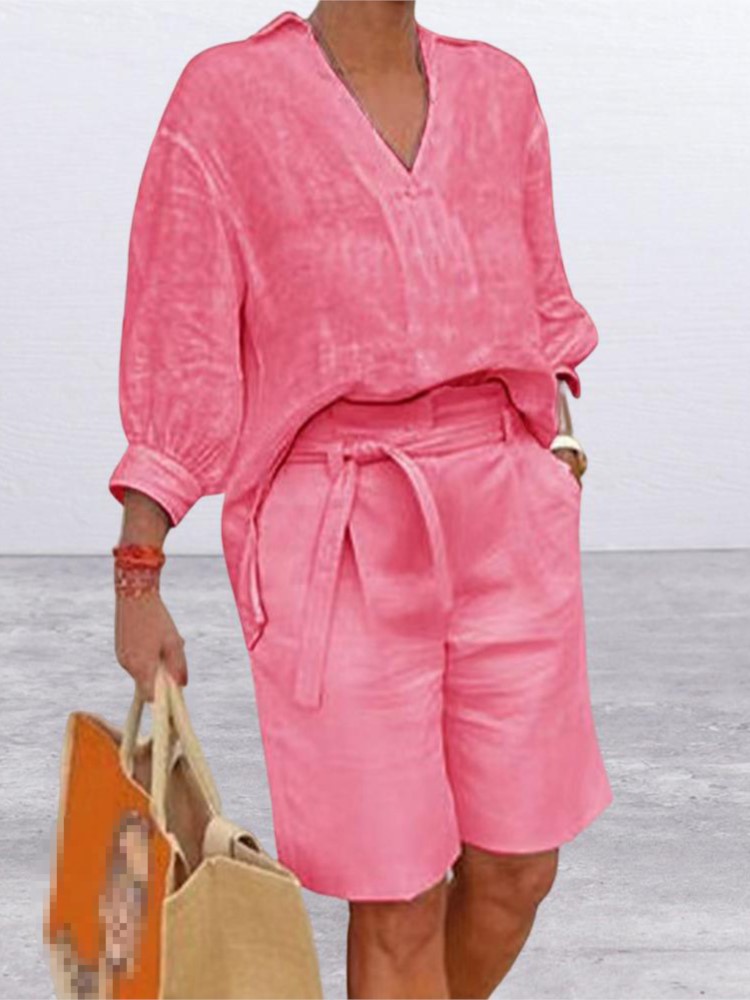 Women Suits Elegant Style Two  - Linen Shirt Breathable のレビューと価格