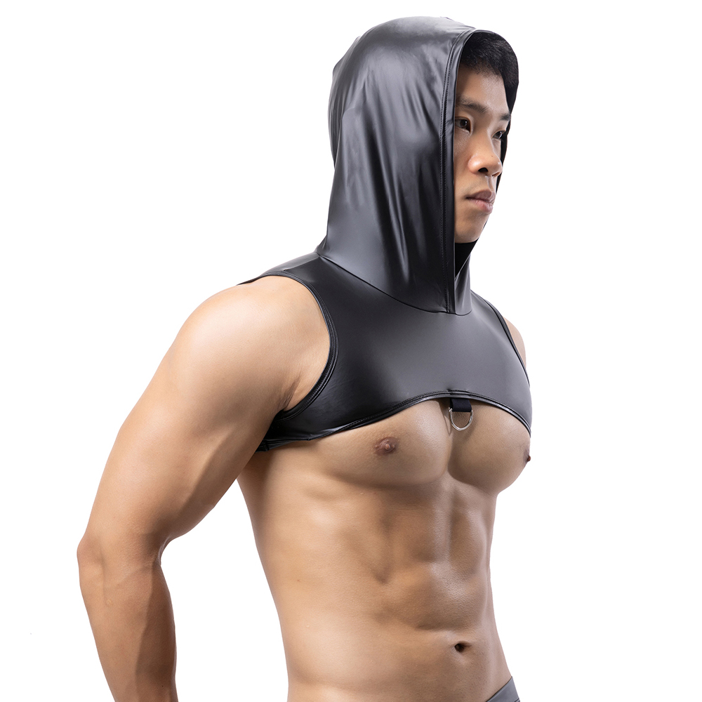 Men Faux Leather Hooded Fitnes - Tank Top Muscle のレビューと価格