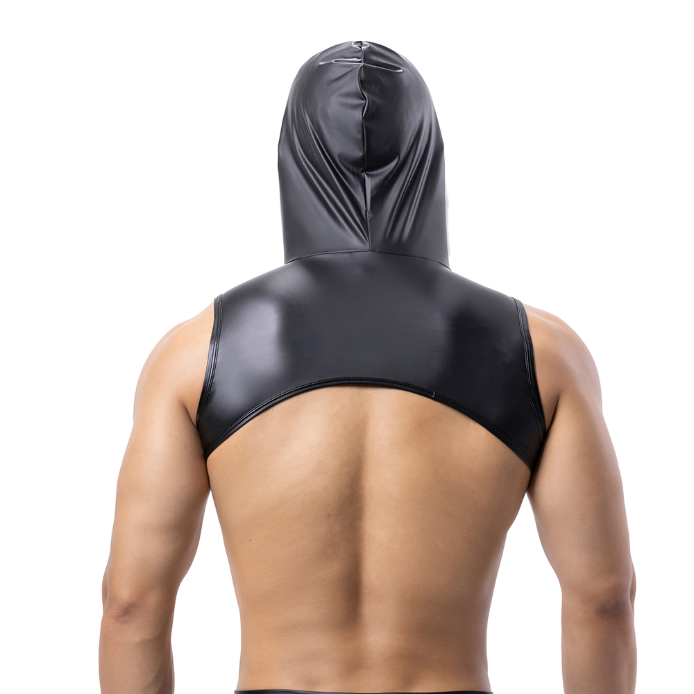 Men Faux Leather Hooded Fitnes - Tank Top Muscle のレビューと価格
