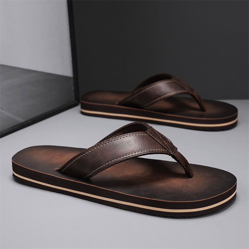 Men's Vintage Washed Faux Leat - Flip Flop Leather Men のレビューと価格