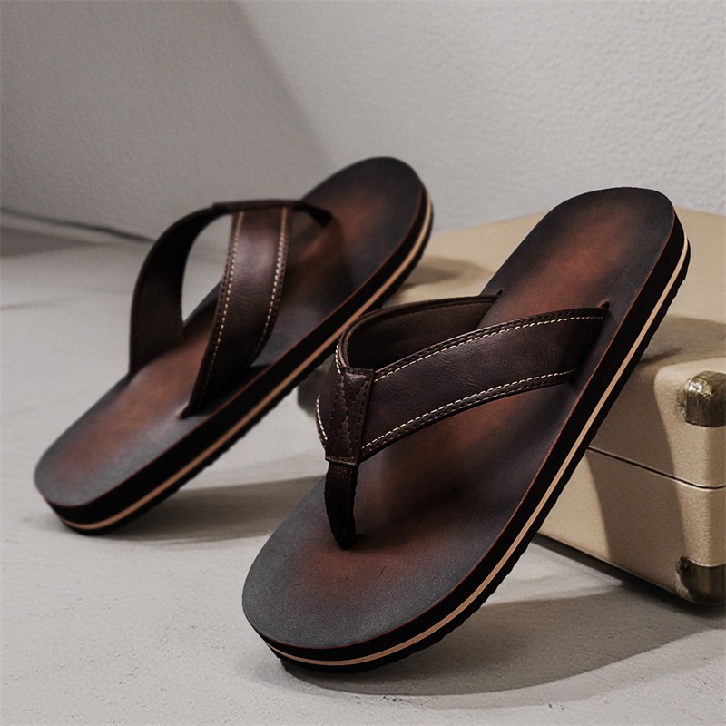 Men's Vintage Washed Faux Leat - Flip Flop Leather Men のレビューと価格