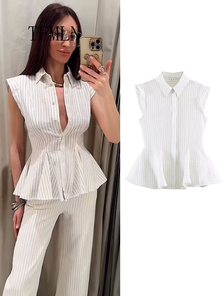 Fashion Striped Blouse Top For - Shirt Camp Collar のレビューと価格