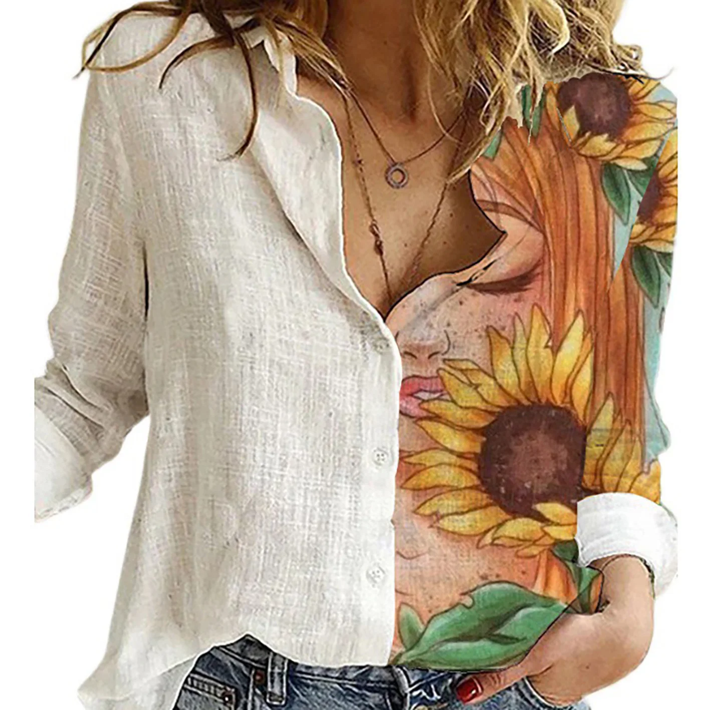 Women Spring And Autumn Long S - Shirt Camp Collar のレビューと価格