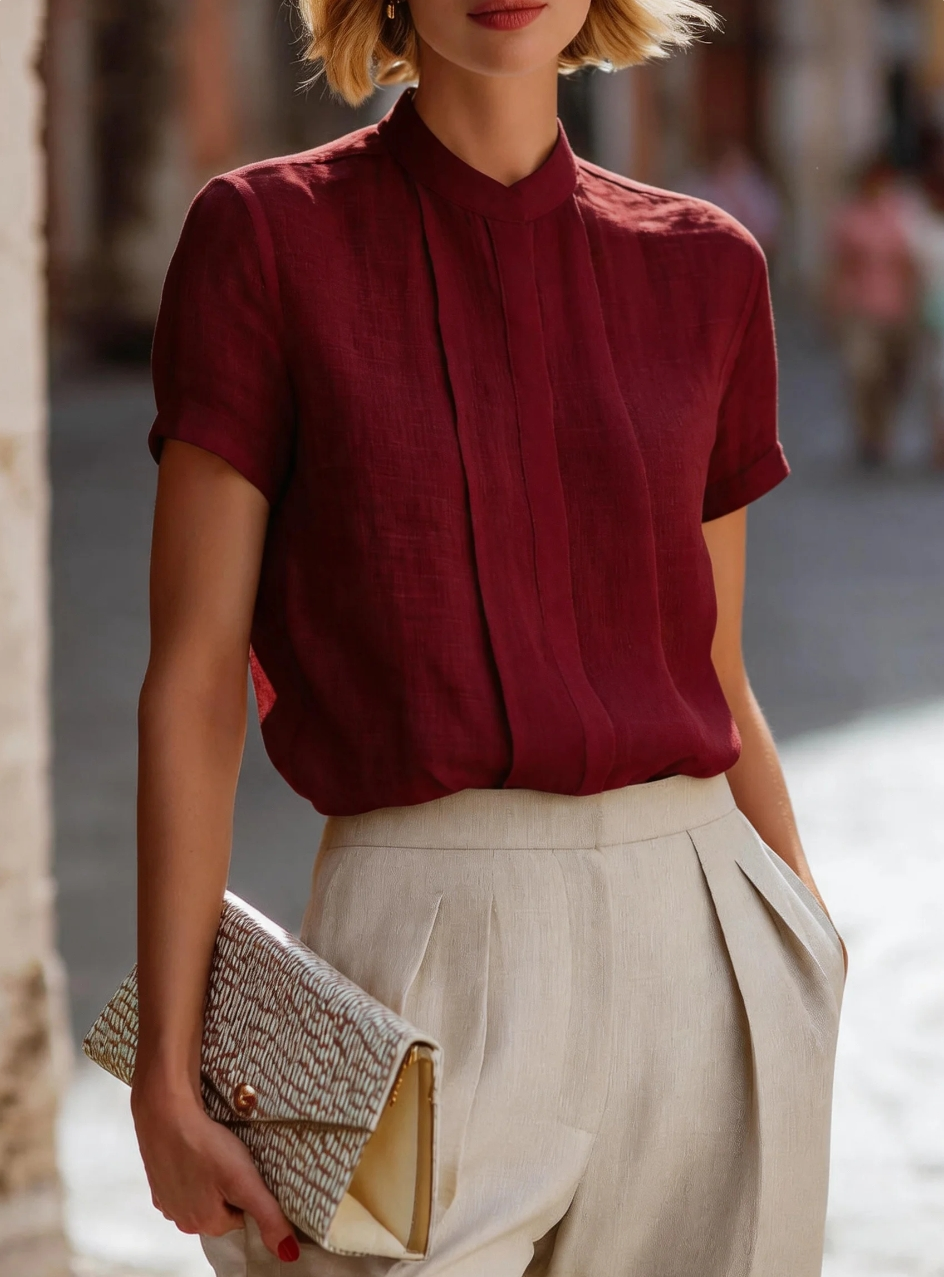 Women's Short Sleeve Pleated F - Shirt Camp Collar のレビューと価格