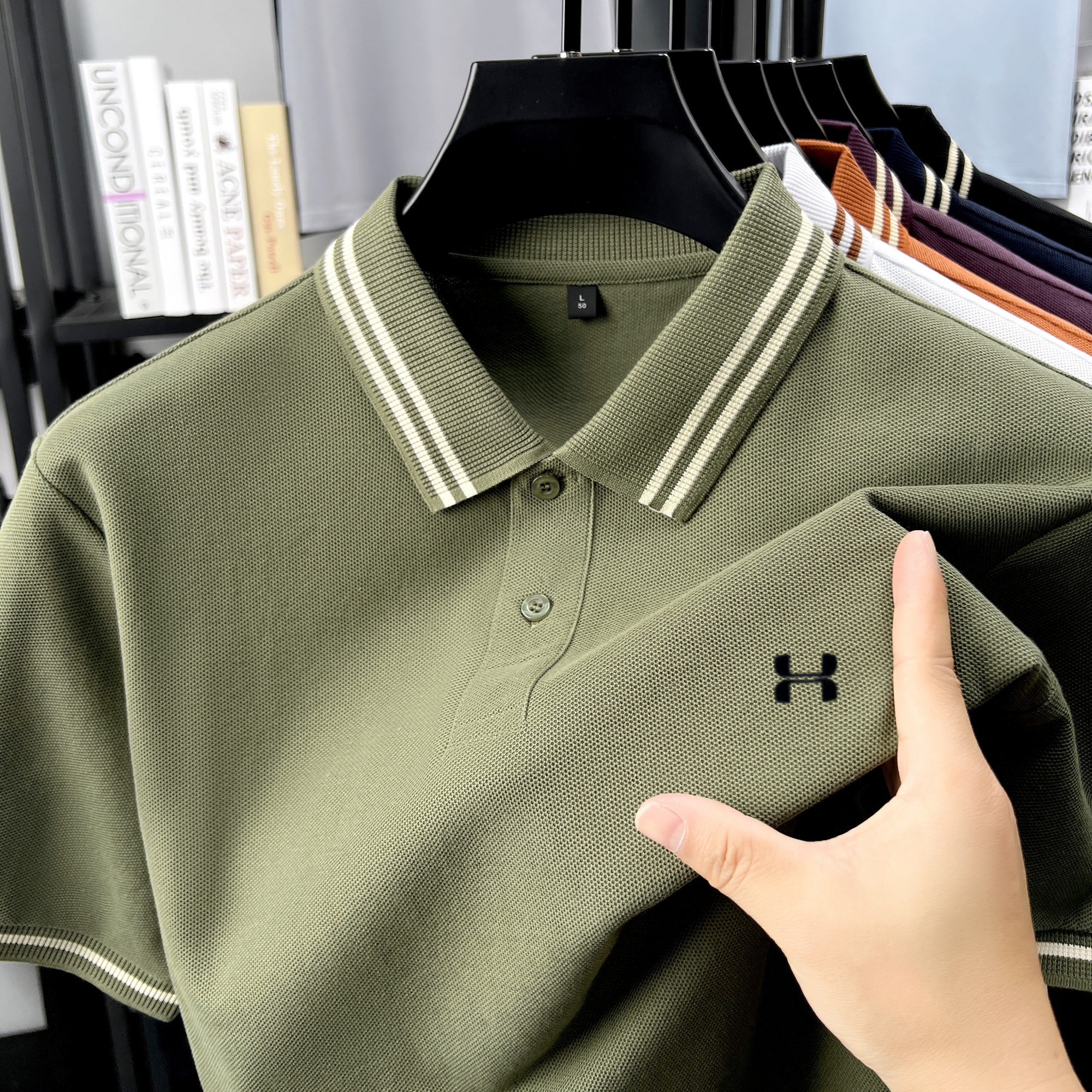 Men's Striped Collar Polo Shir - Polo Shirt Pique のレビューと価格