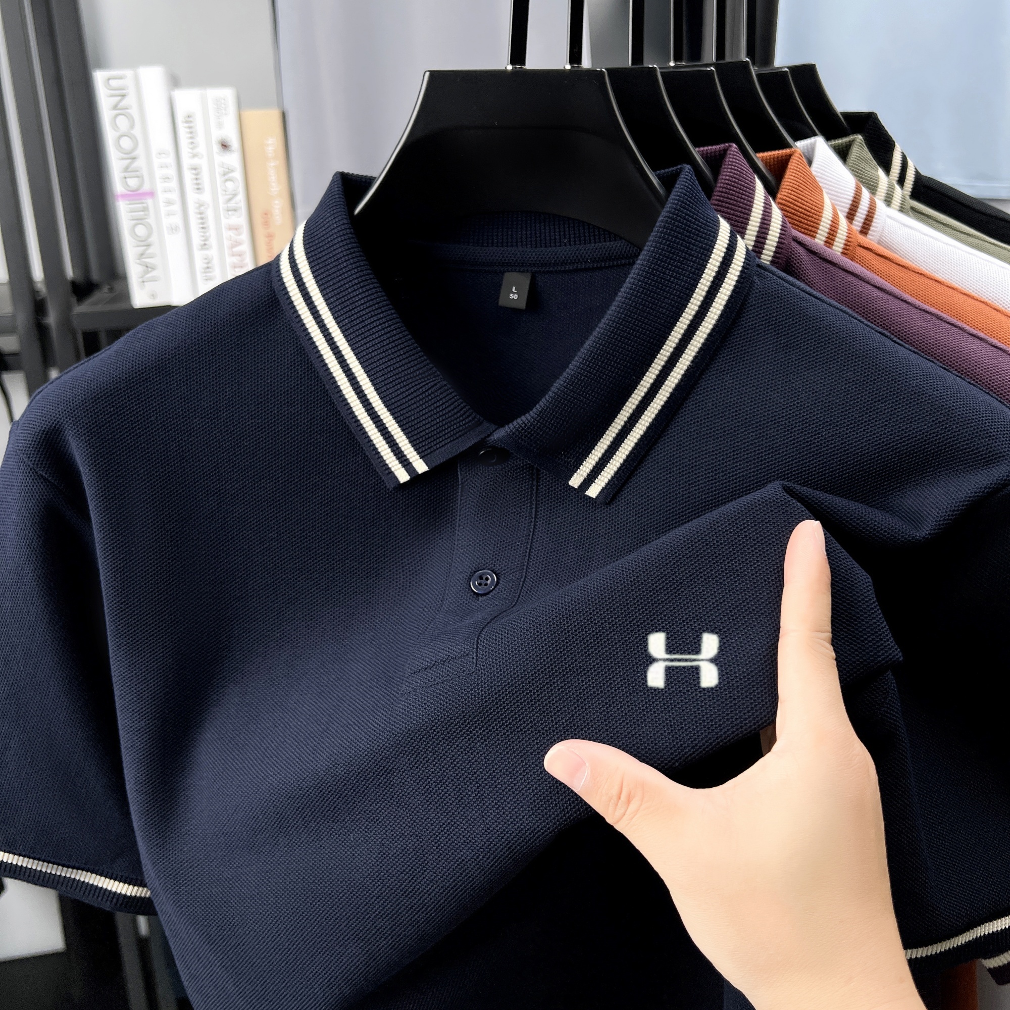 Men's Striped Collar Polo Shir - Polo Shirt Pique のレビューと価格