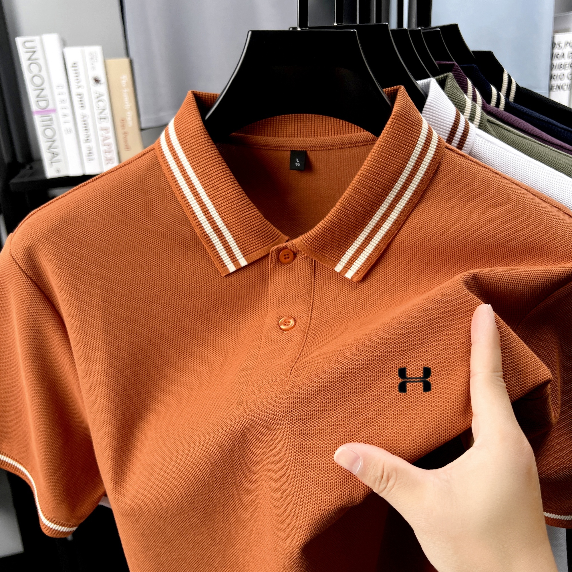 Men's Striped Collar Polo Shir - Polo Shirt Pique のレビューと価格