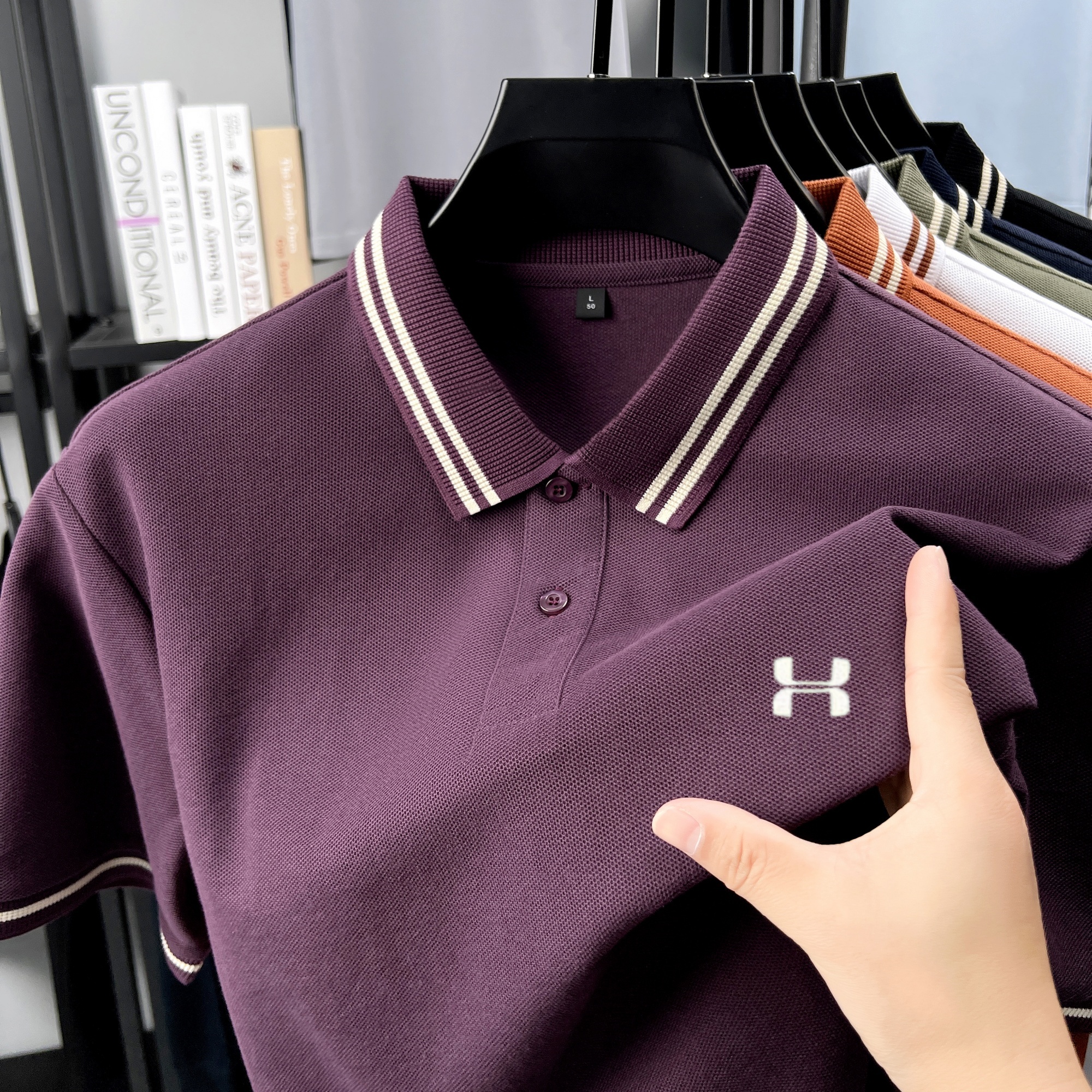 Men's Striped Collar Polo Shir - Polo Shirt Pique のレビューと価格